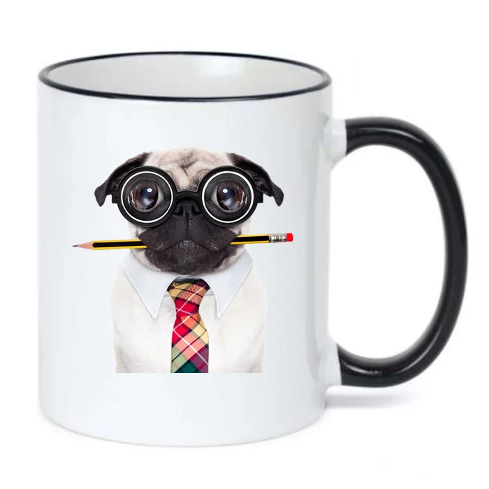 Nerdy Pug Dog With Glasses Black Color Changing Mug