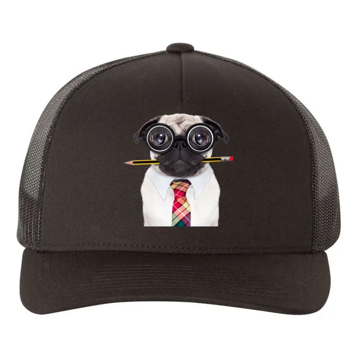 Nerdy Pug Dog With Glasses Yupoong Adult 5-Panel Trucker Hat