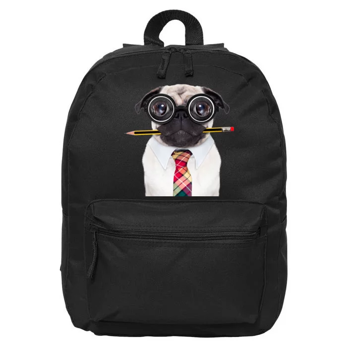 Nerdy Pug Dog With Glasses 16 in Basic Backpack