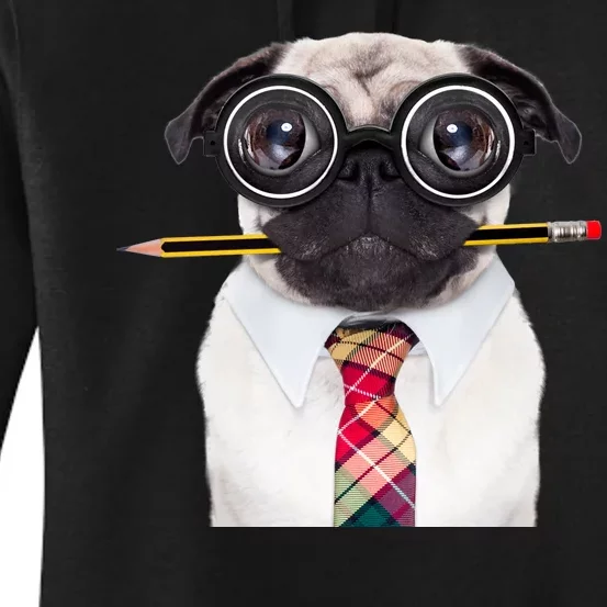 Nerdy Pug Dog With Glasses Women's Pullover Hoodie