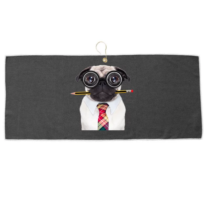 Nerdy Pug Dog With Glasses Large Microfiber Waffle Golf Towel