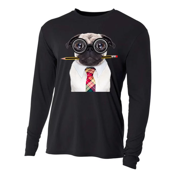 Nerdy Pug Dog With Glasses Cooling Performance Long Sleeve Crew