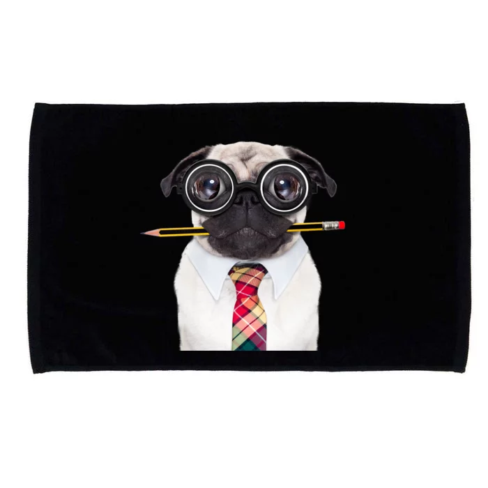 Nerdy Pug Dog With Glasses Microfiber Hand Towel