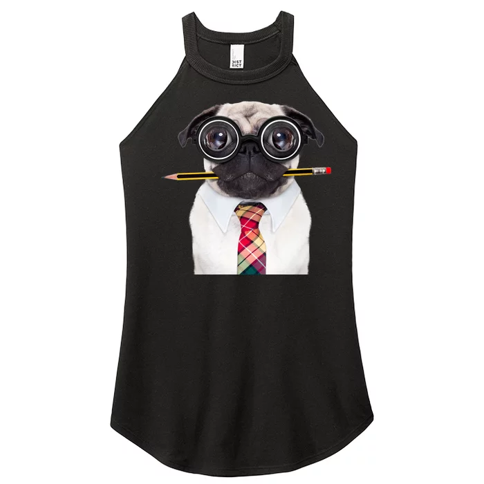 Nerdy Pug Dog With Glasses Women’s Perfect Tri Rocker Tank