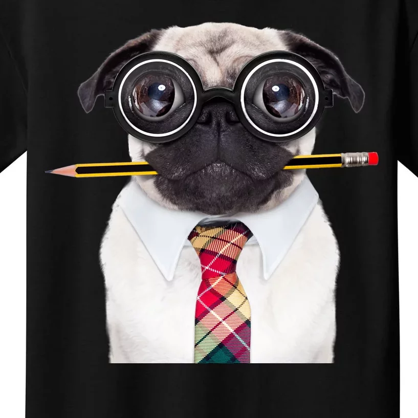 Nerdy Pug Dog With Glasses Kids T-Shirt