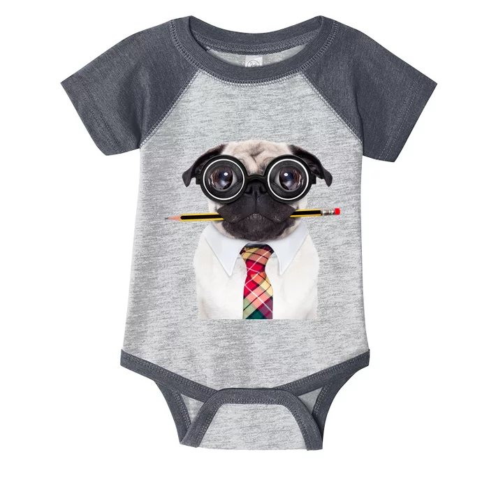 Nerdy Pug Dog With Glasses Infant Baby Jersey Bodysuit