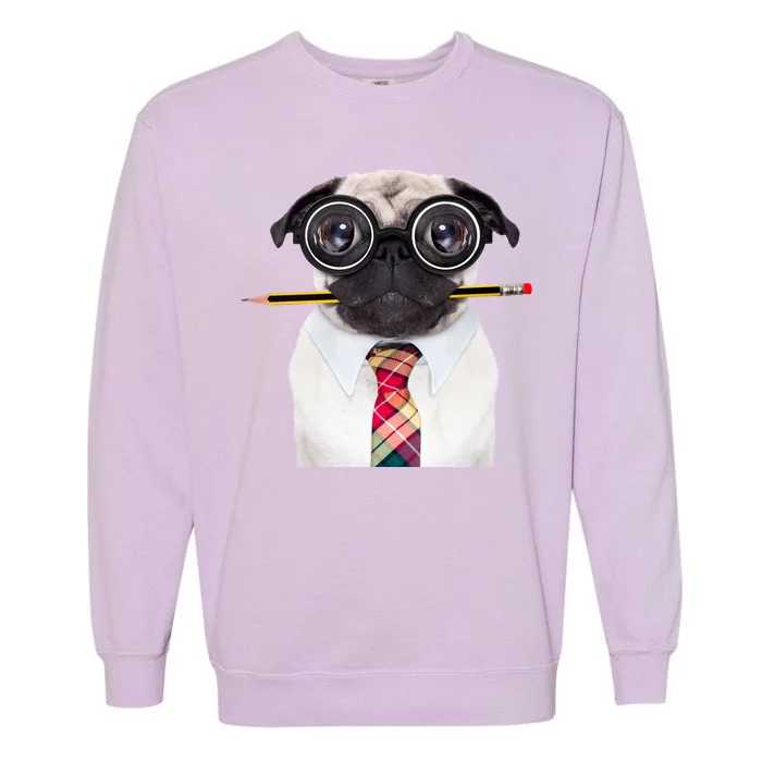 Nerdy Pug Dog With Glasses Garment-Dyed Sweatshirt