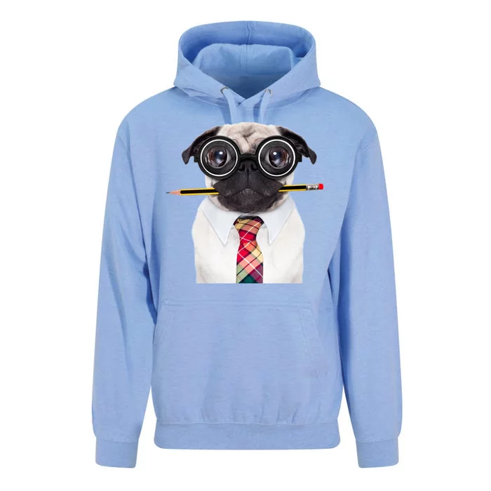 Nerdy Pug Dog With Glasses Unisex Surf Hoodie