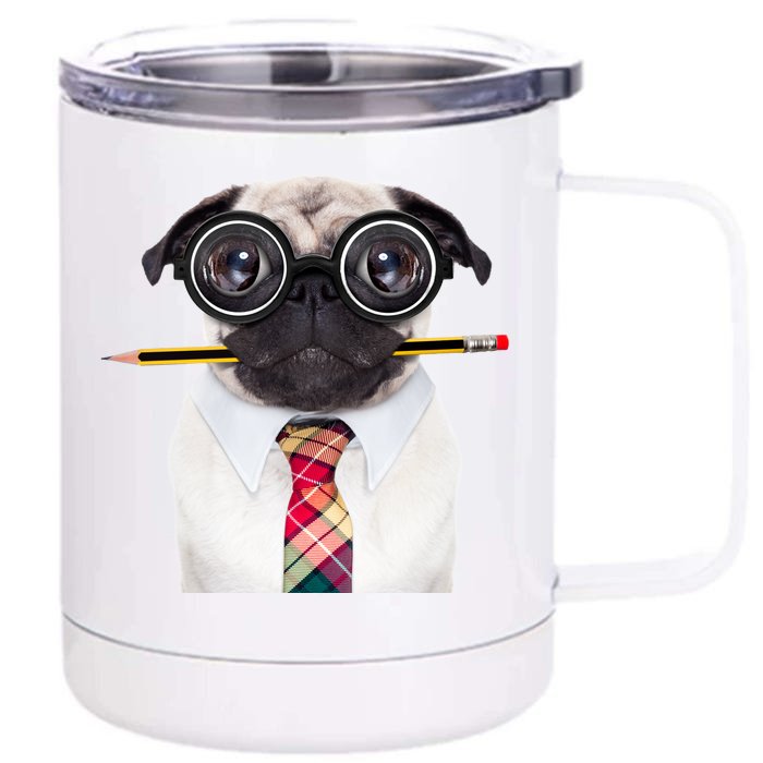 Nerdy Pug Dog With Glasses Front & Back 12oz Stainless Steel Tumbler Cup