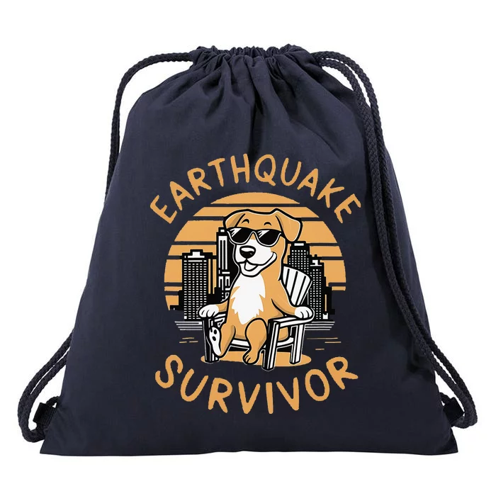 Nyc Earthquake Survivor For Dog Lover Drawstring Bag