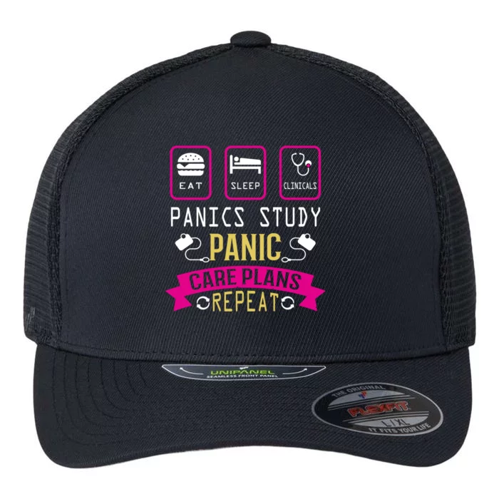 Nurse Eat Sleep Clinicals Panic Study Care Plans Repeat Great Gift Flexfit Unipanel Trucker Cap