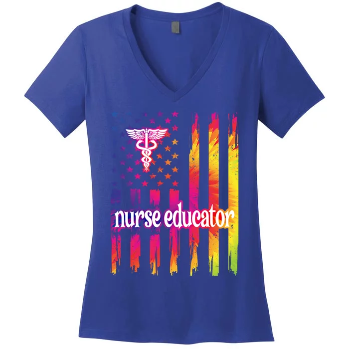 Nurse Educator Us Flag Nursing Education Great Gift Women's V-Neck T-Shirt