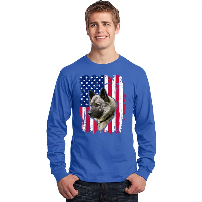 Norwegian Elkhound US Flag 4th Of July Long Sleeve Shirt