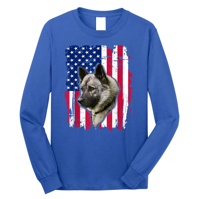 Norwegian Elkhound US Flag 4th Of July Long Sleeve Shirt