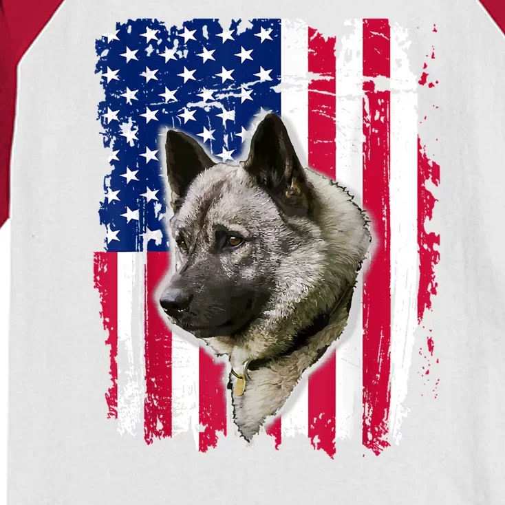 Norwegian Elkhound US Flag 4th Of July Kids Colorblock Raglan Jersey