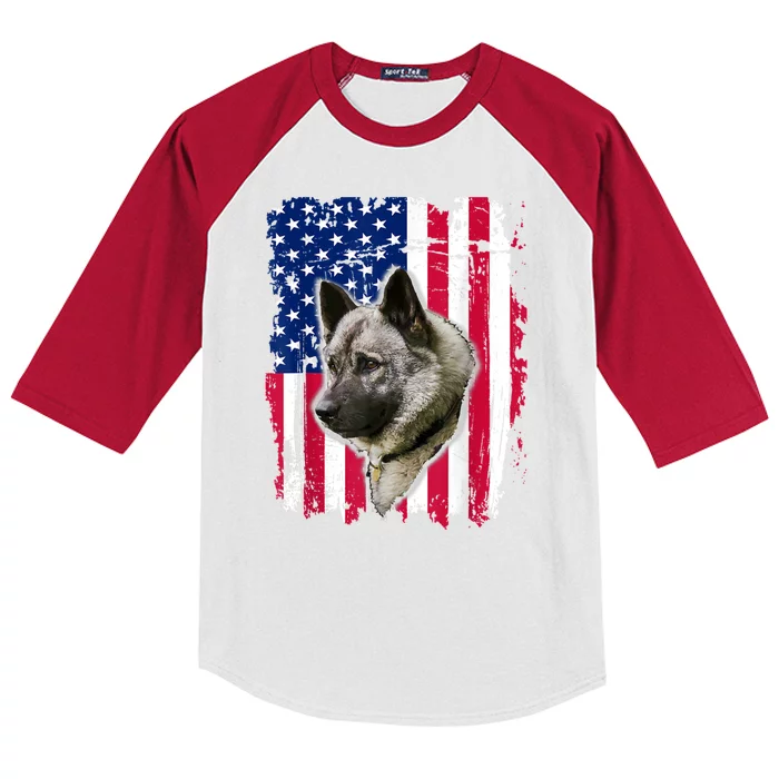 Norwegian Elkhound US Flag 4th Of July Kids Colorblock Raglan Jersey