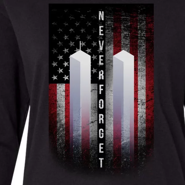 Never forget 9-11 Twin Towers American Flag Womens Cotton Relaxed Long Sleeve T-Shirt