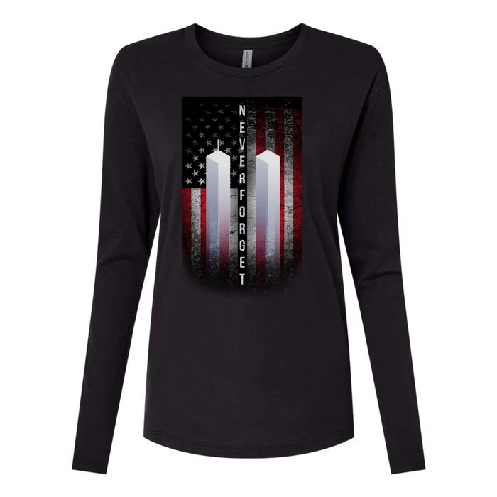 Never forget 9-11 Twin Towers American Flag Womens Cotton Relaxed Long Sleeve T-Shirt