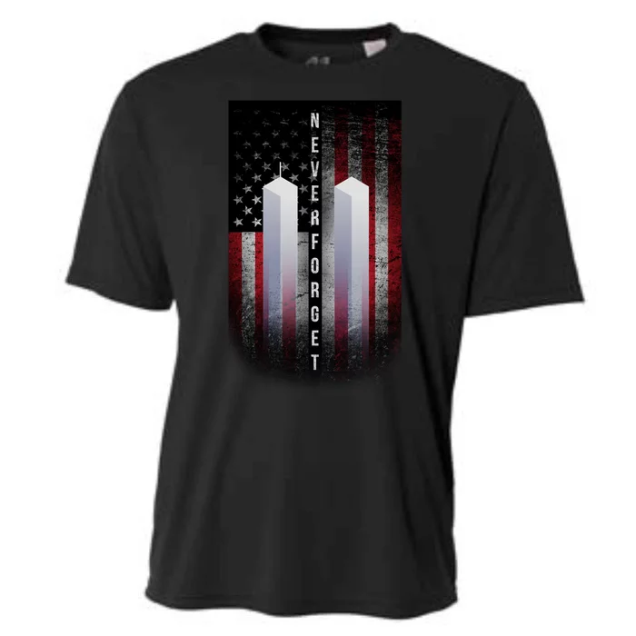 Never forget 9-11 Twin Towers American Flag Cooling Performance Crew T-Shirt