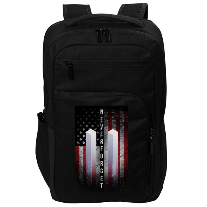 Never forget 9-11 Twin Towers American Flag Impact Tech Backpack