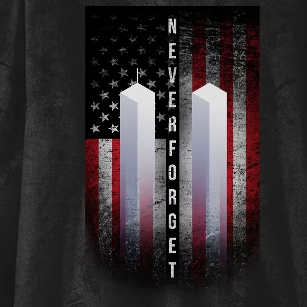 Never forget 9-11 Twin Towers American Flag Hooded Wearable Blanket