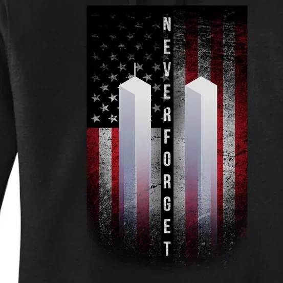 Never forget 9-11 Twin Towers American Flag Women's Pullover Hoodie