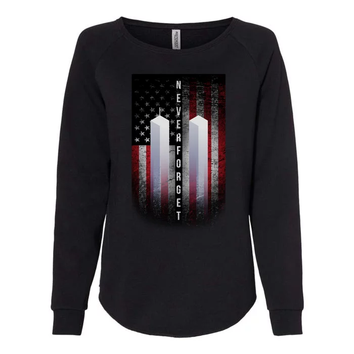 Never forget 9-11 Twin Towers American Flag Womens California Wash Sweatshirt