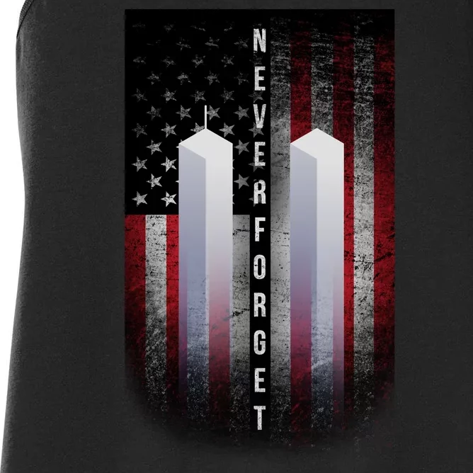 Never forget 9-11 Twin Towers American Flag Women's Racerback Tank