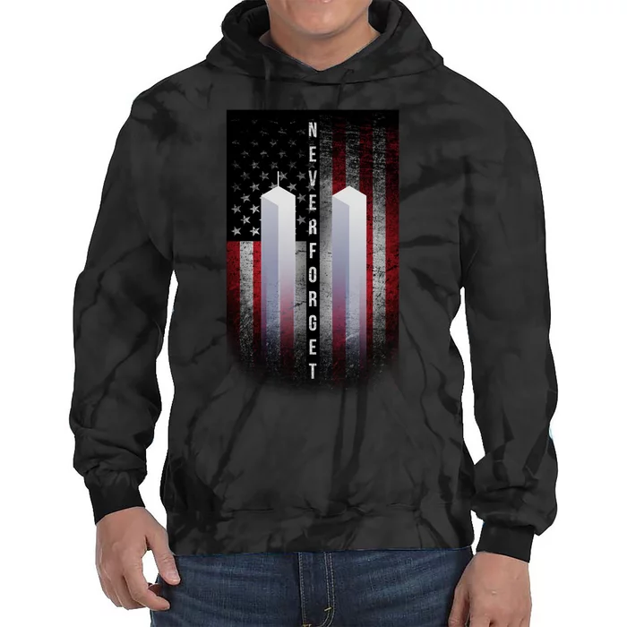 Never forget 9-11 Twin Towers American Flag Tie Dye Hoodie