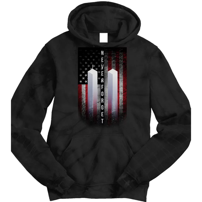 Never forget 9-11 Twin Towers American Flag Tie Dye Hoodie