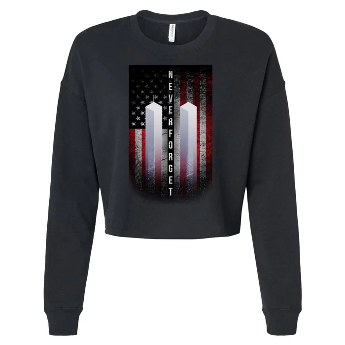 Never forget 9-11 Twin Towers American Flag Cropped Pullover Crew