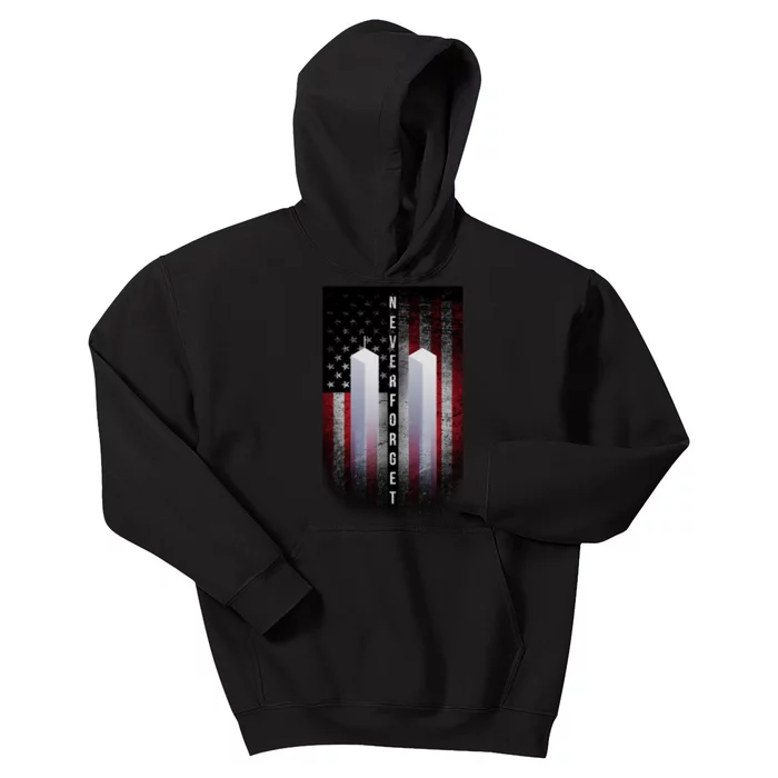 Never forget 9-11 Twin Towers American Flag Kids Hoodie