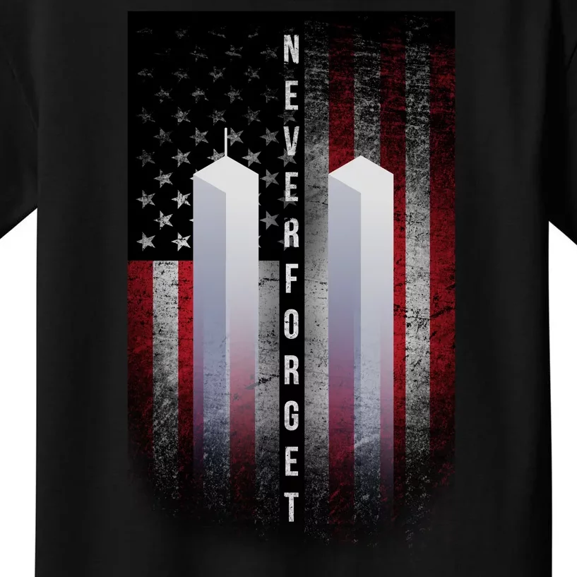 Never forget 9-11 Twin Towers American Flag Kids T-Shirt