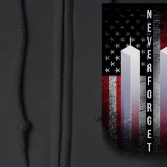 Never forget 9-11 Twin Towers American Flag Full Zip Hoodie