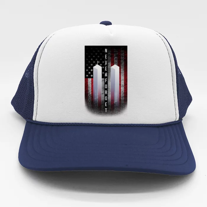 Never forget 9-11 Twin Towers American Flag Trucker Hat