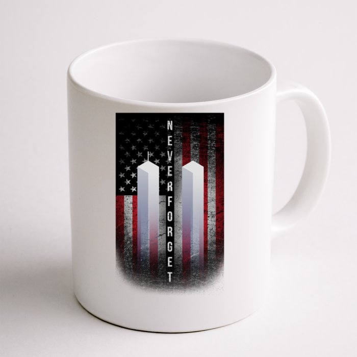 Never forget 9-11 Twin Towers American Flag Front & Back Coffee Mug