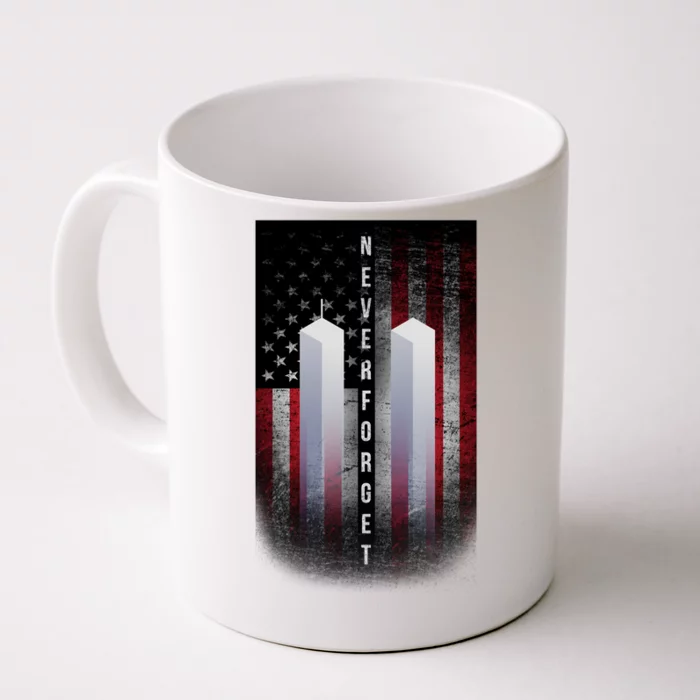 Never forget 9-11 Twin Towers American Flag Front & Back Coffee Mug