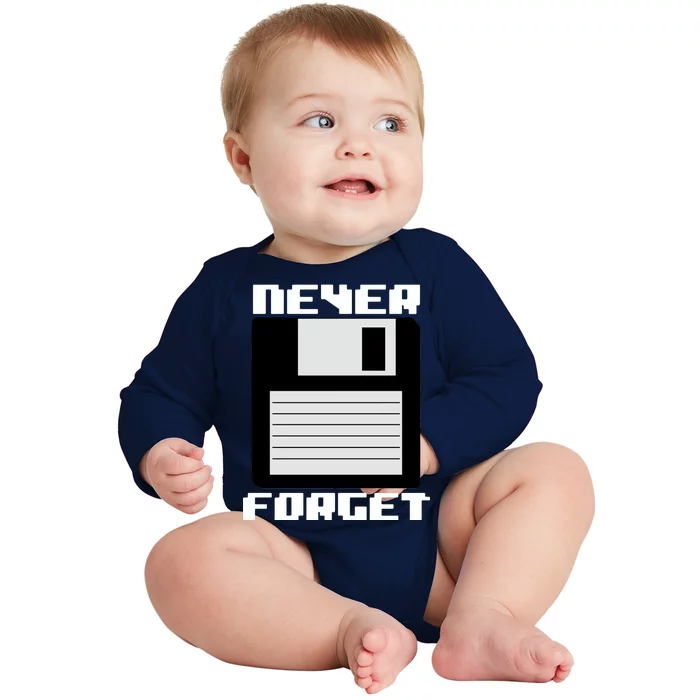 Never Forget Floppy Disc Retro Baby Long Sleeve Bodysuit