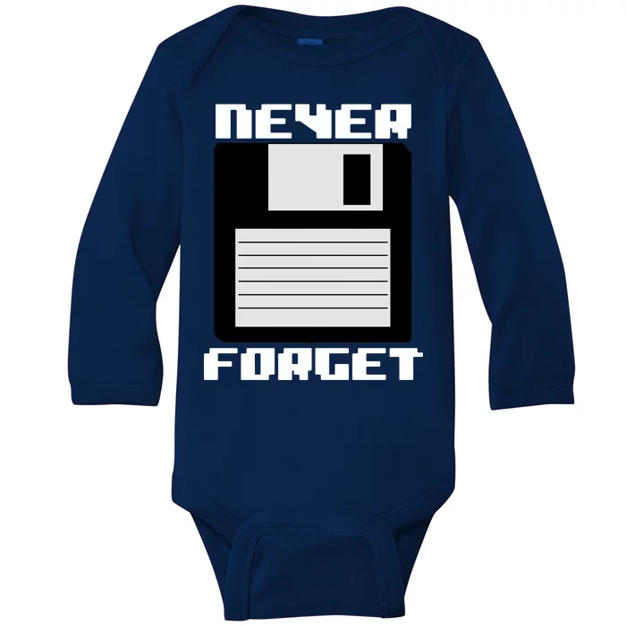 Never Forget Floppy Disc Retro Baby Long Sleeve Bodysuit