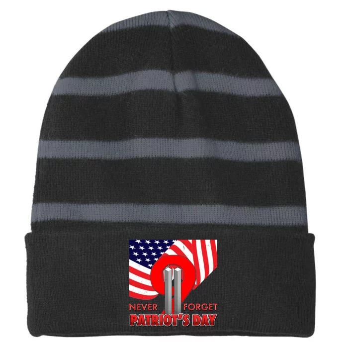 Never Forget Patriot Day 911 Striped Beanie with Solid Band