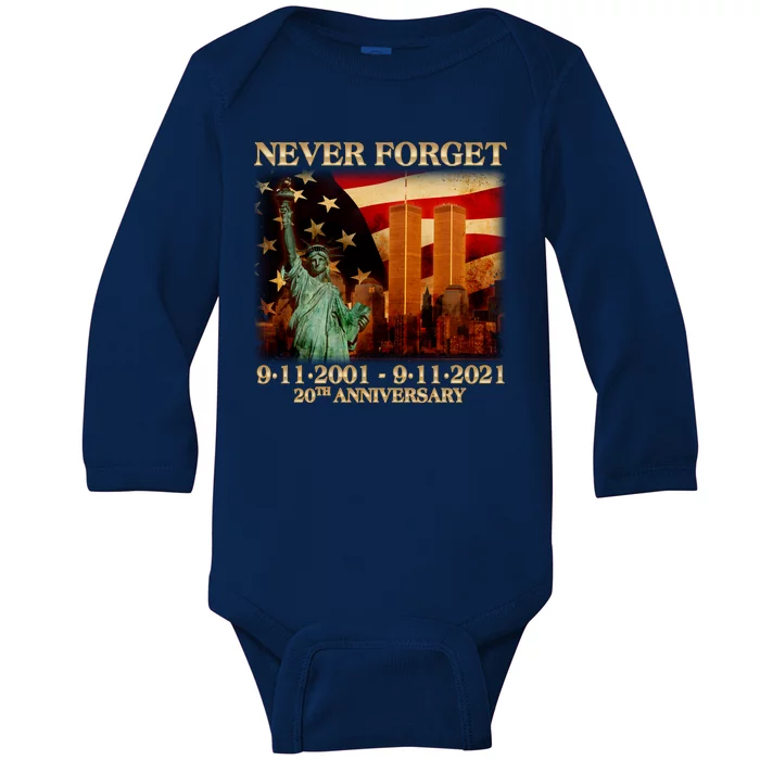 Never Forget September 11 9/11 20th Anniversary Baby Long Sleeve Bodysuit