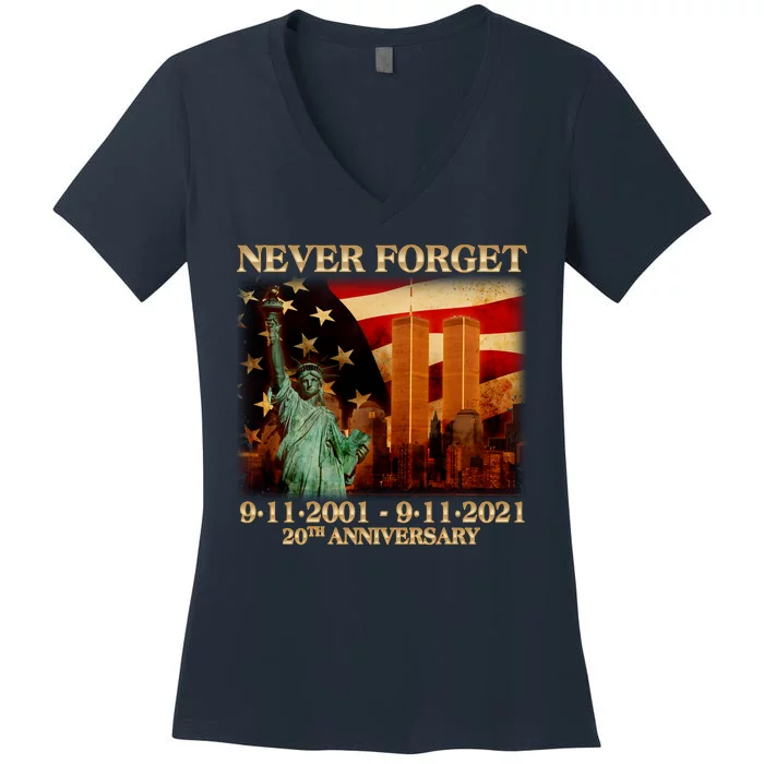 Never Forget September 11 9/11 20th Anniversary Women's V-Neck T-Shirt