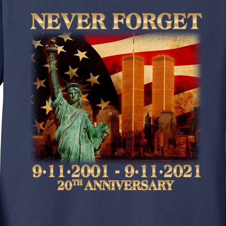 Never Forget September 11 9/11 20th Anniversary Kids Long Sleeve Shirt