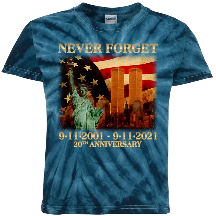 Never Forget September 11 9/11 20th Anniversary Kids Tie-Dye T-Shirt