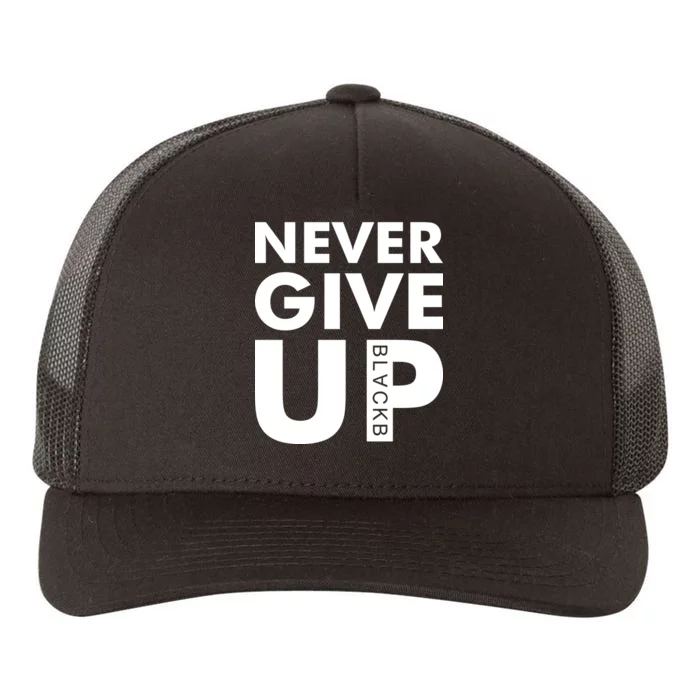 Never Give Up Black Liverpool Yupoong Adult 5-Panel Trucker Hat