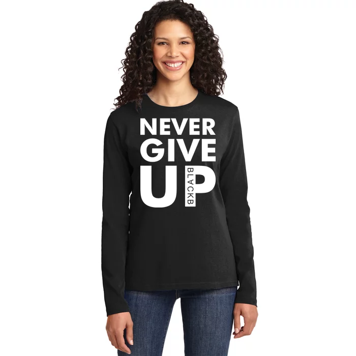 Never Give Up Black Liverpool Ladies Long Sleeve Shirt