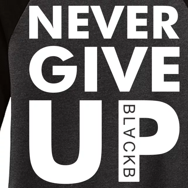 Never Give Up Black Liverpool Women's Tri-Blend 3/4-Sleeve Raglan Shirt