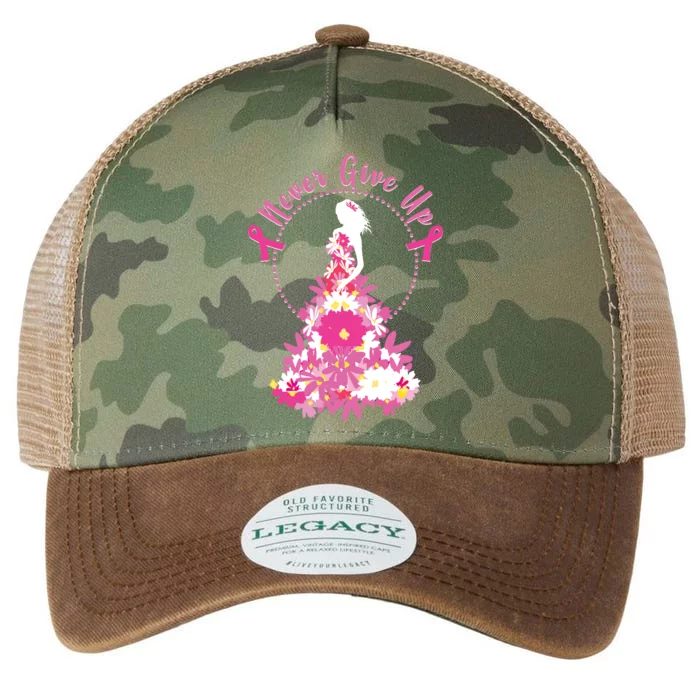 Never Give Up Breast Cancer Awareness Floral Legacy Tie Dye Trucker Hat