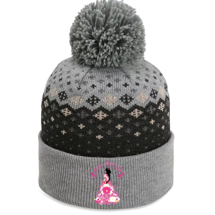 Never Give Up Breast Cancer Awareness Floral The Baniff Cuffed Pom Beanie