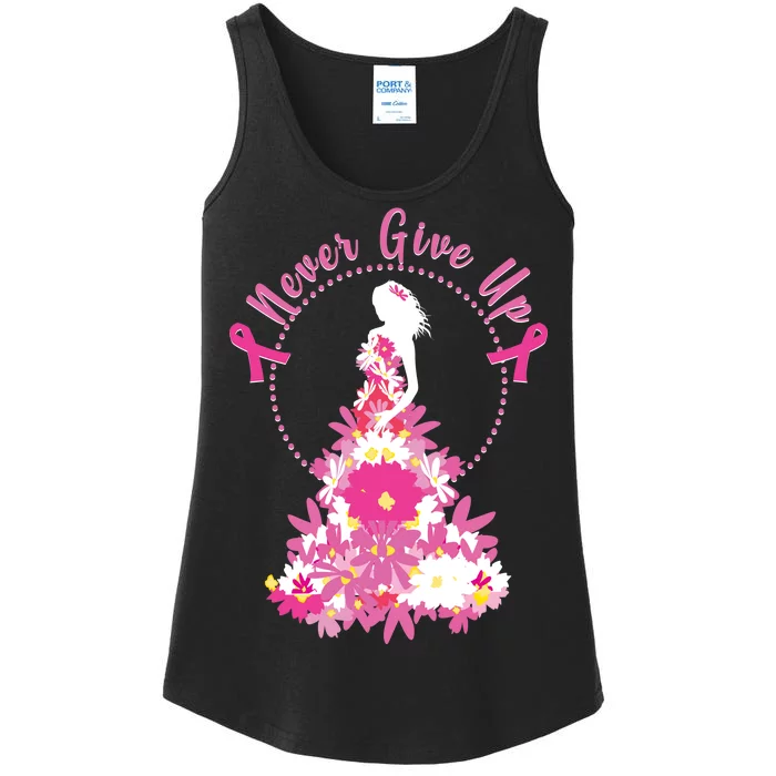 Never Give Up Breast Cancer Awareness Floral Ladies Essential Tank